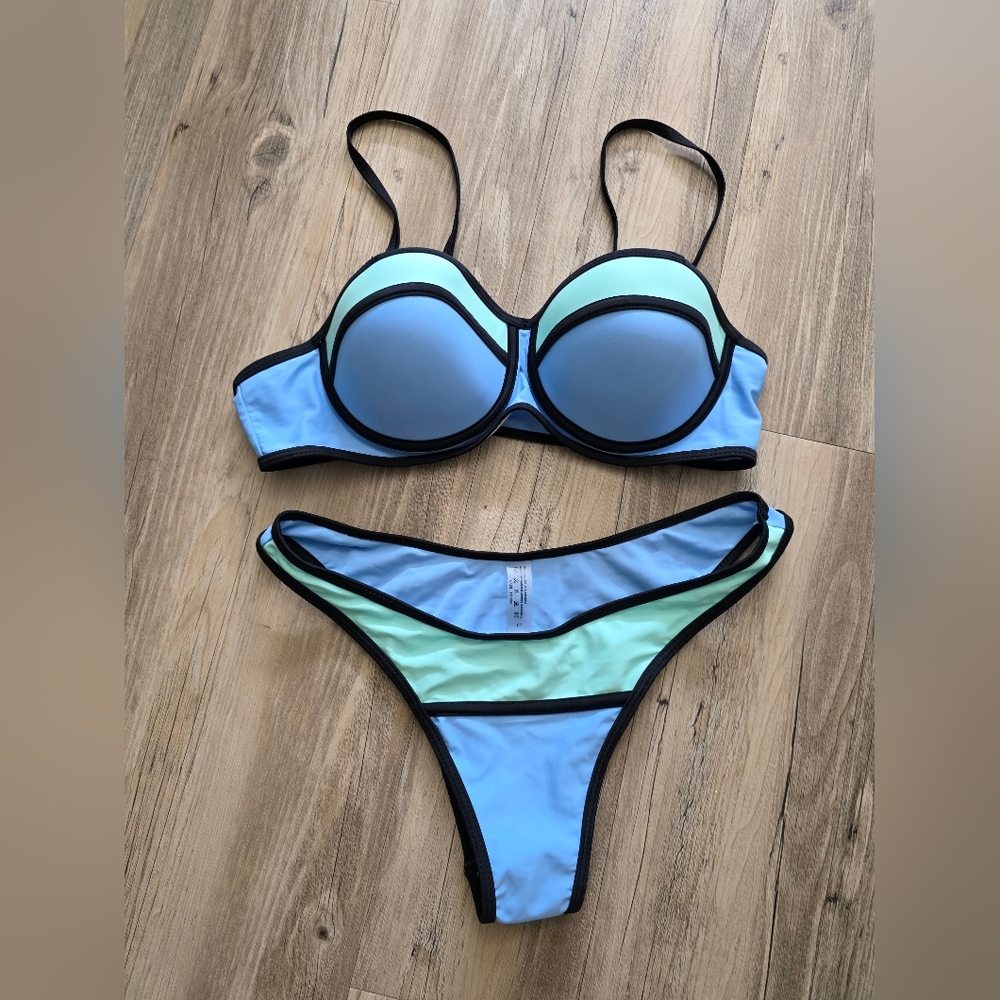 Colorblock Bikini Set - Blue and Green